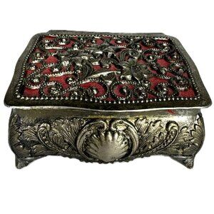 Vintage Japanese Small Filagree Silver Jewelry Trinket Box, Velvet-Lined